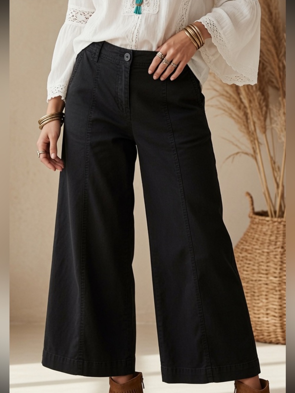 LOFT Navy Wide Leg Trouser Pants Size 12 Chino Coastal Chic Workwear